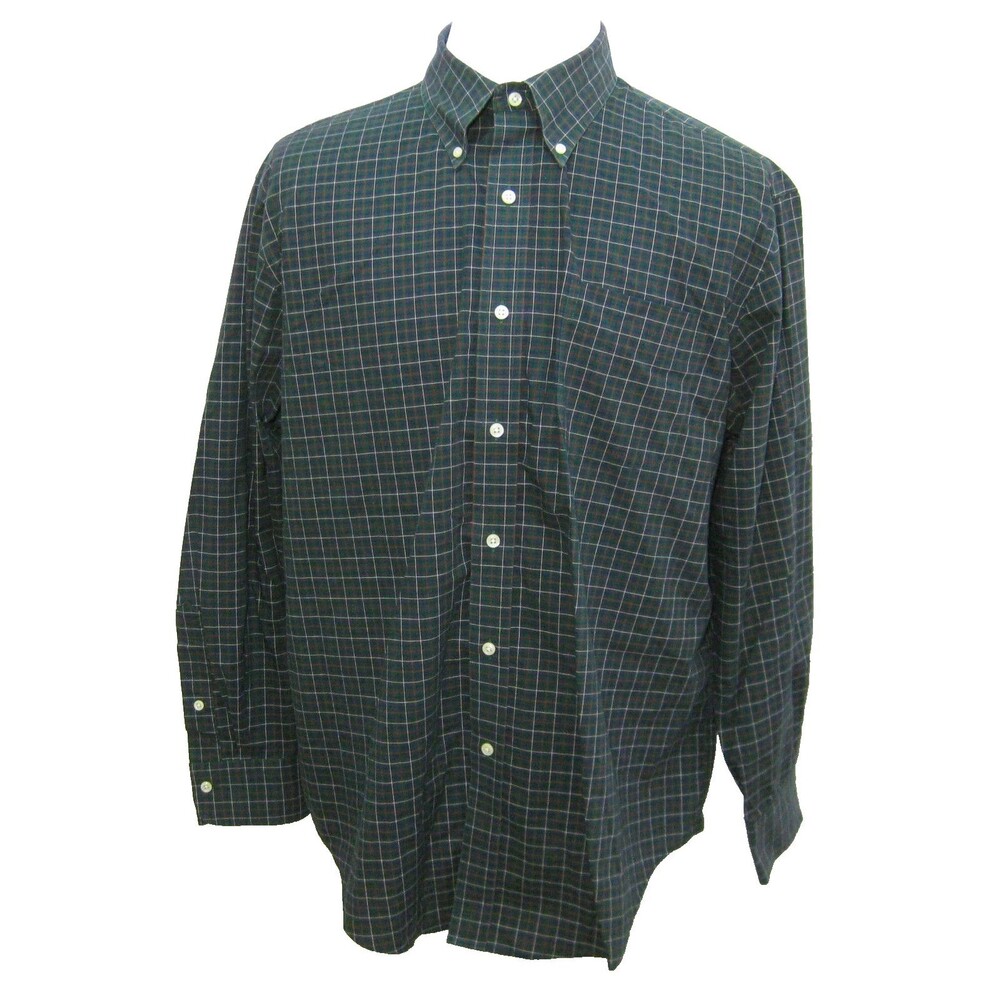 Ralph Lauren Mens Size 17.5 XL Green & Blue Plaid Long Sleeve Button Front Shirt